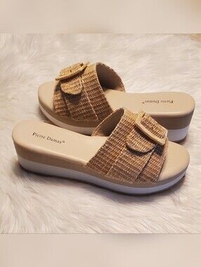 ​Pierre Dumas SAINT-2 Natural Woven Platform Wedge Slide Sandals Size 10 NIB